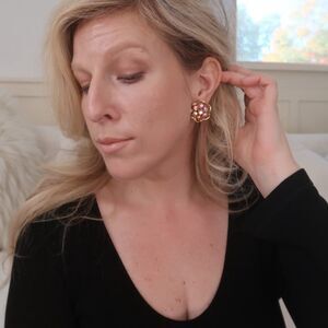 Vintage Kramer Pink Aurora Borealis Rhinestone Clip Earrings Gold Toned